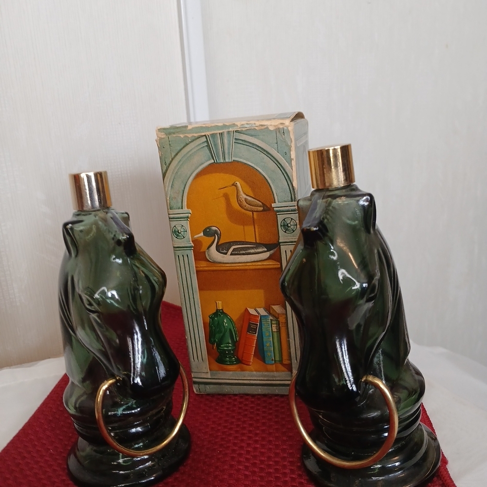 Set Of 2 Vintage Avon Glass Pony Decanters